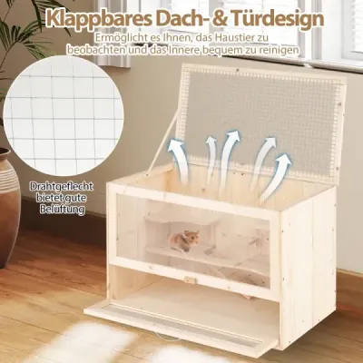 Drevená klietka pre škrečky so sieťovaným vekom a viacúčelovou ohrádkou pre škrečky Drevená klietka pre škrečky so sieťovaným vekom a viacúčelovou ohrádkou pre škrečky