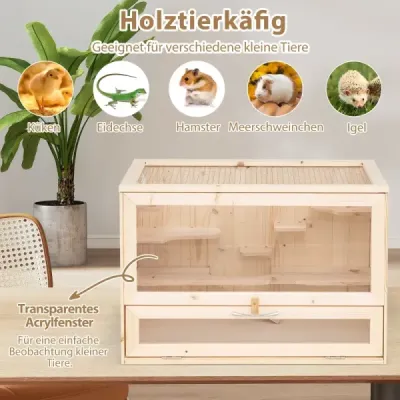 Drevená klietka pre škrečky so sieťovaným vekom a viacúčelovou ohrádkou pre škrečky Drevená klietka pre škrečky so sieťovaným vekom a viacúčelovou ohrádkou pre škrečky