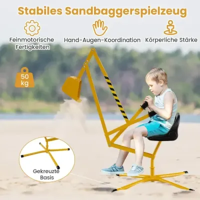 Sedadlový bager otočný o 360° na kovovú konštrukciu s lopatou a obojručným ovládaním, žltý
