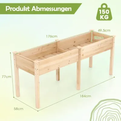 Vyvýšený záhon na nohách, drevený kvetináč s deliacou stenou, prírodný