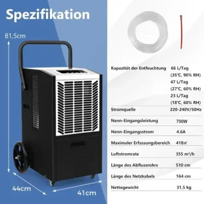 Odvlhčovač s výkonom 66 l/deň s 24-hodinovým časovačom, automatickým odmrazovaním a reštartom z pamäte