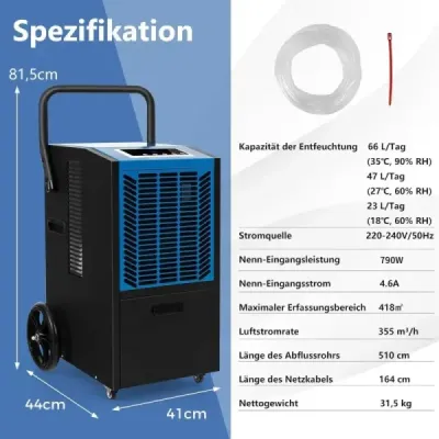 Odvlhčovač s výkonom 66 l/deň s 24-hodinovým časovačom a automatickým odmrazovaním stavebného sušiča