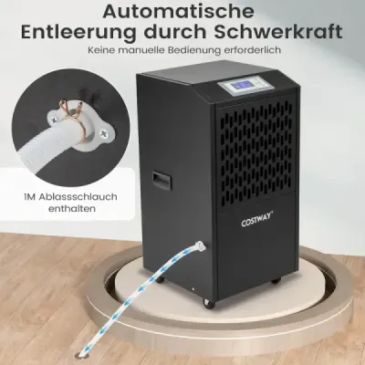 Elektrický stavebný sušič 118L/T s odtokovou hadicou a časovačom, komerčný odvlhčovač, čierny
