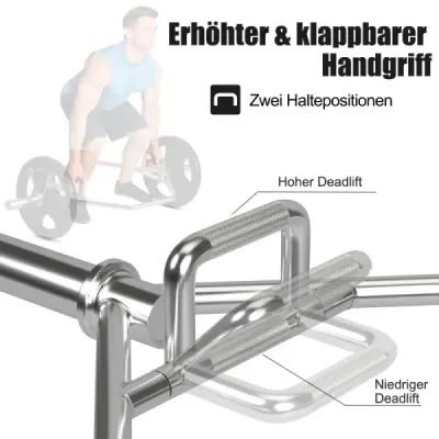 Trapová tyč s 2 pružinovými zámkami a sklopnou rukoväťou Hex Bar Olympic Bar Silver