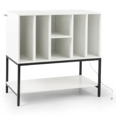 Stojan na gramofón s nabíjacou stanicou a úložným priestorom na vinyly Bočná skrinka Vinyl display shelf White