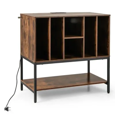 Stojan na gramofón s nabíjacou stanicou a úložným priestorom na vinyly Bočná skrinka Polička na vinyly Káva