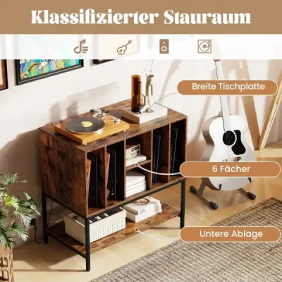 Stojan na gramofón s nabíjacou stanicou a úložným priestorom na vinyly Bočná skrinka Polička na vinyly Káva