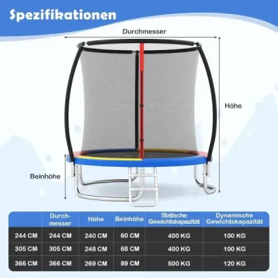 Trampolína Ø244 cm s rebríkom a bezpečnostnou sieťou okrúhla záhradná trampolína detská trampolína oranžová