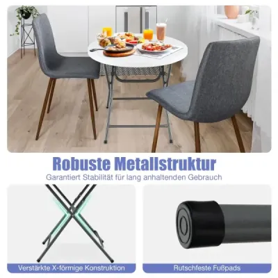 81 cm okrúhly skladací plastový stôl so zosilnenou doskou z HDPE, pevnými kovovými nohami a protišmykovými podložkami, biely