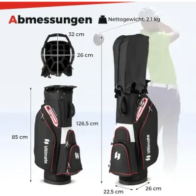 Golfová taška Ľahká golfová taška so 14 priehradkami Vodoodpudivá golfová taška Čierna