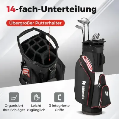 Golfová taška Ľahká golfová taška so 14 priehradkami Vodoodpudivá golfová taška Čierna
