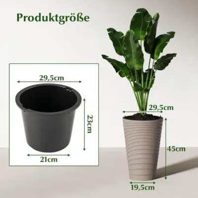 Sada 2 kvetináčov s vnútorným kvetináčom, okrúhle kvetináče s výškou 45 cm, odolné voči poveternostným vplyvom, s drenážnymi otvormi, PP, hnedé