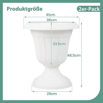 Sada 2 kvetináčov, kvetináčov, kvetináčov so základňou a drenážnym otvorom, výška 46,5 cm, biele
