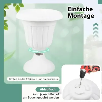 Sada 2 kvetináčov, kvetináčov, kvetináčov so základňou a drenážnym otvorom, výška 46,5 cm, biele
