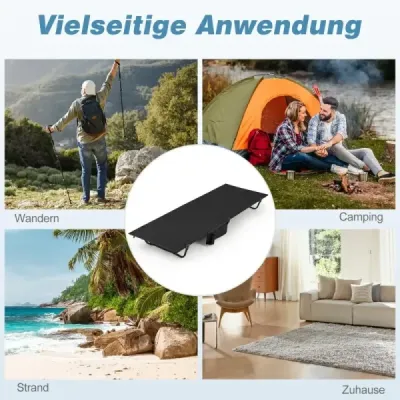 Ultraľahká kempingová posteľ Kempingová posteľ s bočným vreckom Prenosná skladacia posteľ Nosnosť 150 kg Čierna