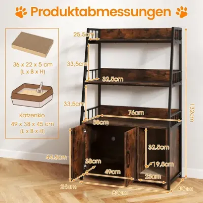 Skriňa pre mačky s policou na knihy Nabíjacia stanica 3 úrovne Škrabacia podložka a vchod 80 x 40 x 132 cm Hnedá