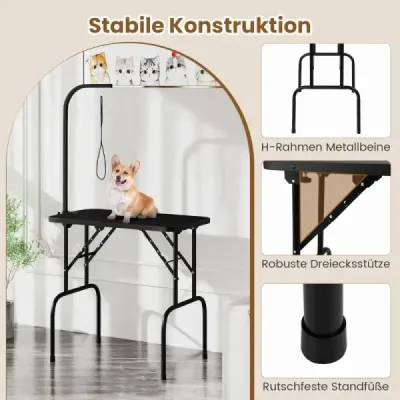 Stolík na starostlivosť o psov skladací Stolík na starostlivosť o zvieratá s nastaviteľnou výškou Stolík na strihanie s pútkami čierny 80,5 x 46 x 76,5 cm Stolík na starostlivosť o psov skladací Stolík na starostlivosť o zvieratá s nastaviteľnou výškou Stolík na strihanie s pútkami čierny 80,5 x 46 x 76,5 cm