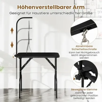 Stolík na starostlivosť o psov skladací Stolík na starostlivosť o zvieratá s nastaviteľnou výškou Stolík na strihanie s pútkami čierny 80,5 x 46 x 76,5 cm Stolík na starostlivosť o psov skladací Stolík na starostlivosť o zvieratá s nastaviteľnou výškou Stolík na strihanie s pútkami čierny 80,5 x 46 x 76,5 cm