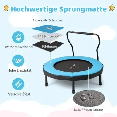 Detská trampolína Ø102 cm s odnímateľnou rukoväťou, mini trampolína s nosnosťou do 100 kg, modrá