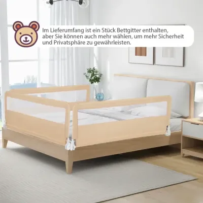 150 cm dlhá zábrana na posteľ pre batoľatá skladacia zábrana na detskú posteľ s odnímateľným poťahom priedušná sieťovina béžová