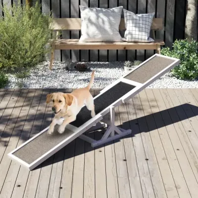 Drevená hojdačka na agility pre psov, sada na výcvik a hranie psov, vonkajšia bežecká hračka, lezecká plošina, biela