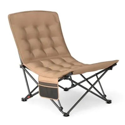 Skladacia kempingová stolička s nastaviteľným operadlom a nosnosťou 225 kg, khaki
