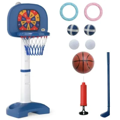 Detský basketbalový obručový set 4 v 1 100-140 cm výškovo nastaviteľný basketbalový stojan s hádzacím krúžkom