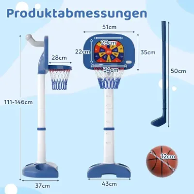 Detský basketbalový obručový set 4 v 1 100-140 cm výškovo nastaviteľný basketbalový stojan s hádzacím krúžkom