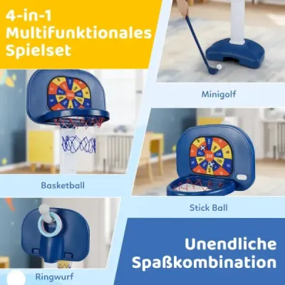 Detský basketbalový obručový set 4 v 1 100-140 cm výškovo nastaviteľný basketbalový stojan s hádzacím krúžkom