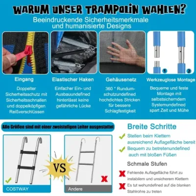 Vonkajšia trampolína s priemerom 366 cm, záhradná trampolína, čierna + modrá