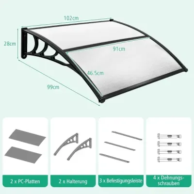 Strieška na vchodové dvere s rozmermi 102 x 99 cm vyrobená z hliníka a priehľadného polykarbonátu
