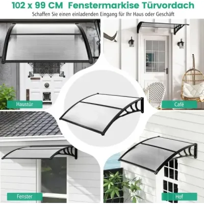 Strieška na vchodové dvere s rozmermi 102 x 99 cm vyrobená z hliníka a priehľadného polykarbonátu