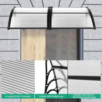 Strieška na vchodové dvere s rozmermi 102 x 99 cm vyrobená z hliníka a priehľadného polykarbonátu