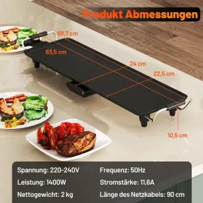 70 cm elektrická panvica Teppanyaki gril s nepriľnavým povrchom BBQ gril Elektrický gril
