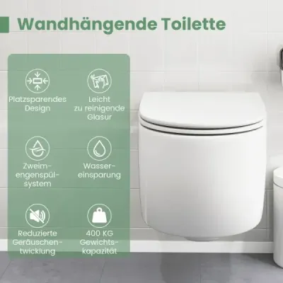 Závesná WC misa Keramická závesná WC misa biela s dvojitým splachovaním, automatické spúšťanie