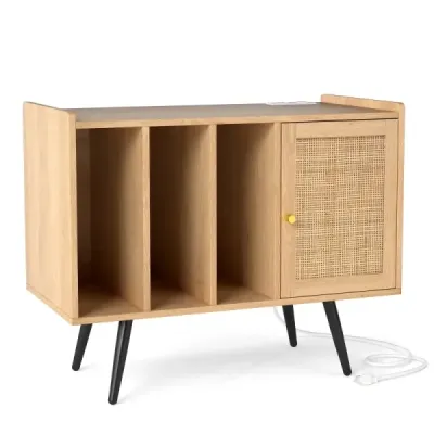 Ratanový stojan na gramofón s nabíjacou stanicou Stolík na vinylové platne pre 220 platní Príroda