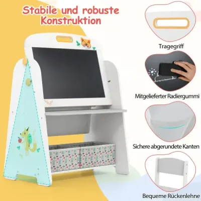Detský stojan so stoličkou Detská tabuľa s policou a magnetickou tabuľou a tabuľou Sivá Detský stojan so stoličkou Detská tabuľa s policou a magnetickou tabuľou a tabuľou Sivá