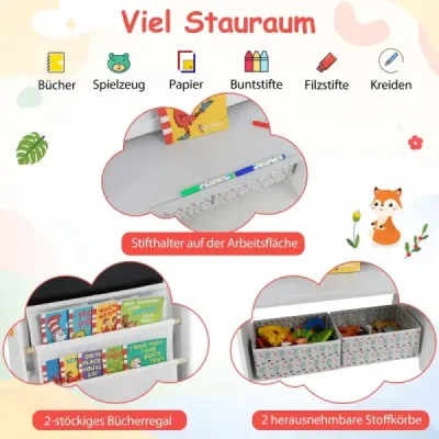 Detský stojan so stoličkou Detská tabuľa s policou a magnetickou tabuľou a tabuľou Sivá Detský stojan so stoličkou Detská tabuľa s policou a magnetickou tabuľou a tabuľou Sivá