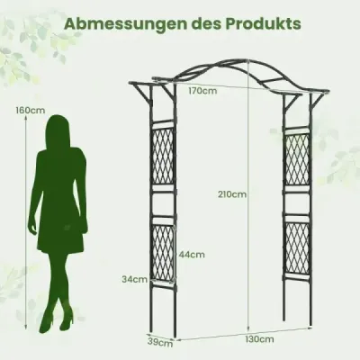 Kovový záhradný oblúk pre popínavé rastliny oblúk záhradná mreža pre ruže 170 x 39 x 210 cm čierna