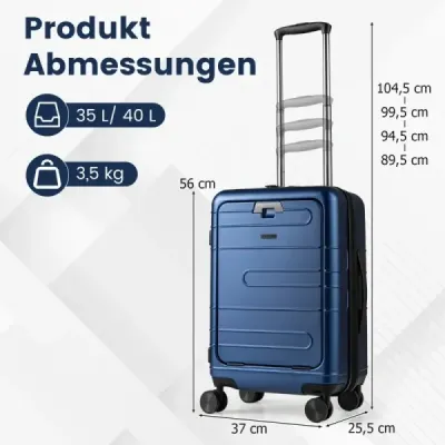 Rozšíriteľný cestovný kufor, ľahký, PC pevný kufor, 20-palcový, bezpečný do lietadla, na kolieskach, námornícka modrá