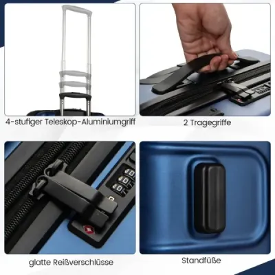 Rozšíriteľný cestovný kufor, ľahký, PC pevný kufor, 20-palcový, bezpečný do lietadla, na kolieskach, námornícka modrá