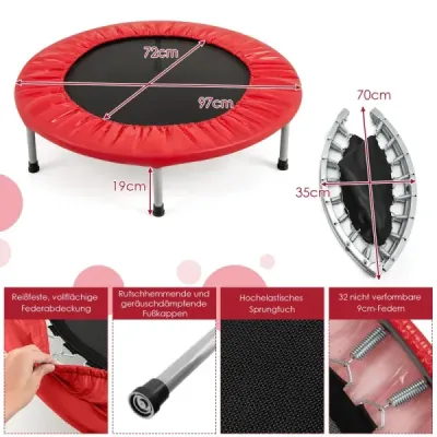 Mini trampolína Fitness trampolína, skladacia detská trampolína s nosnosťou do 150 kg, červená