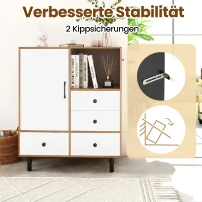 Stredoveká moderná úložná skrinka so 4 zásuvkami a otvoreným priestorom, prírodná