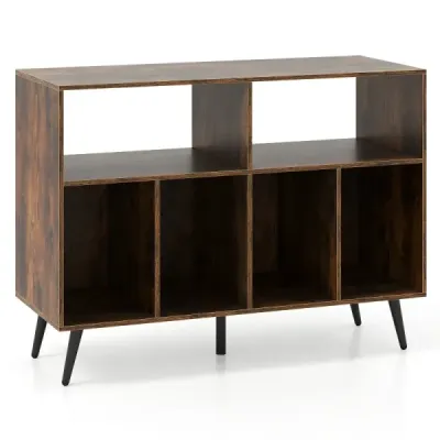 3-úrovňový stojan na gramofóny s policami na vinylové gramofóny, hnedá skrinka na gramofóny