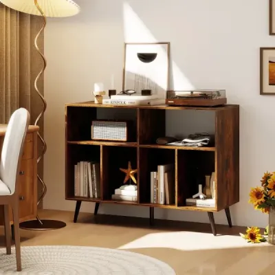 3-úrovňový stojan na gramofóny s policami na vinylové gramofóny, hnedá skrinka na gramofóny 3-úrovňový stojan na gramofóny s policami na vinylové gramofóny, hnedá skrinka na gramofóny