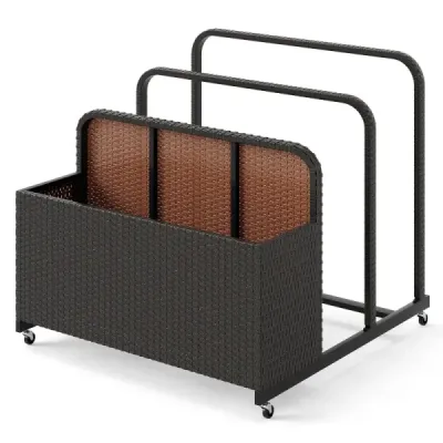 Úložný košík do bazéna s kolieskami z PE ratanu na plavecké pomôcky, hnedý