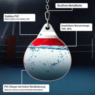 Boxovacie vrece na vodu Ø45 cm, boxovacie vrece 50 kg s nastaviteľnou kovovou reťazou, červené