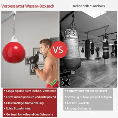 Boxovacie vrece na vodu Ø45 cm, boxovacie vrece 50 kg s nastaviteľnou kovovou reťazou, červené