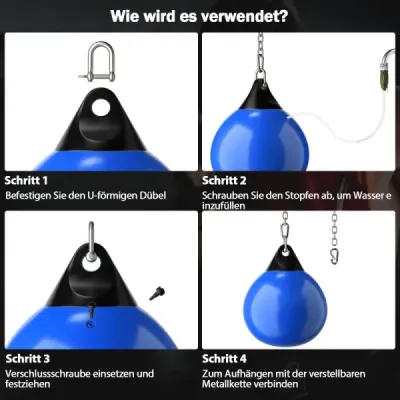 Boxovacie vrece na vodu Ø45 cm, boxovacie vrece 50 kg s nastaviteľnou kovovou reťazou, modré