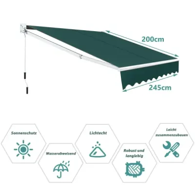 Markíza s kĺbovým ramenom 2,5 x 2 m s materiálom odolným voči UV žiareniu a vode a zelenou kľučkou
